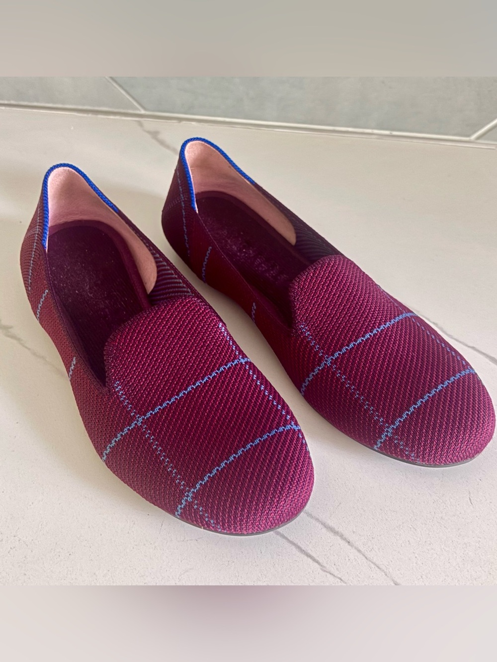 Rothy’s -The Loafer Burgundy Grid Plaid Knit Slip On Flats Shoes Size 7.5 - Picture 2 of 9